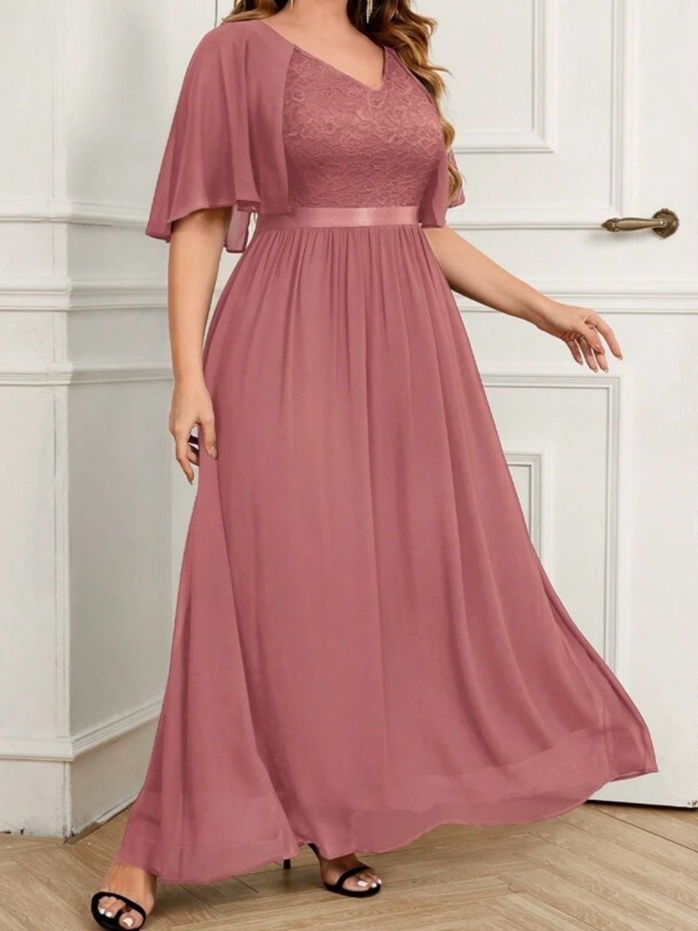 NWT Miusol Lace Bodice Butterfly Sleeve Chiffon Formal Party Dress Wmn’s 2XL